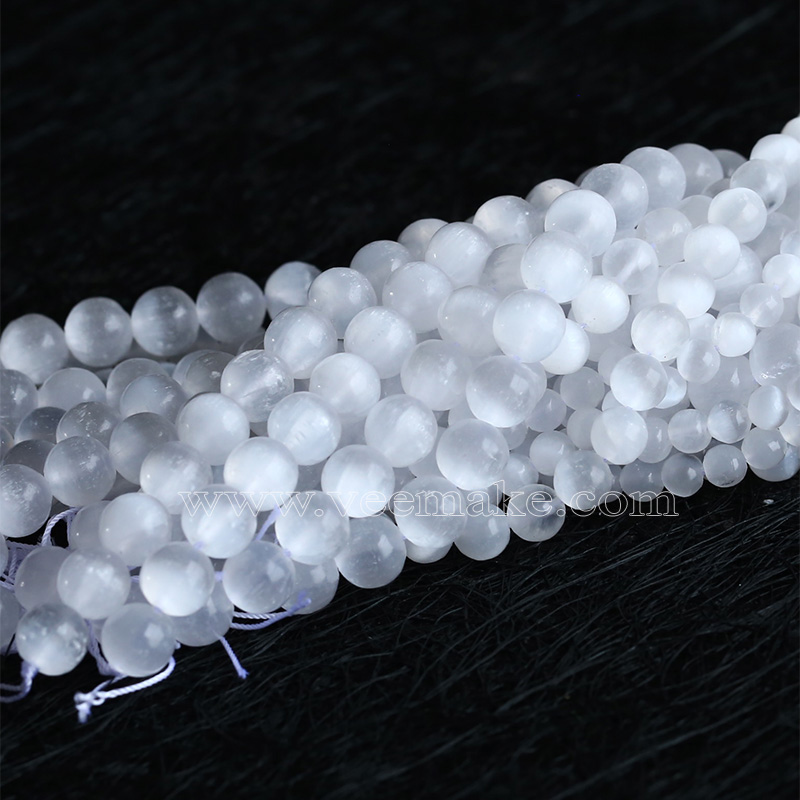 24 inch white erose cat eye glass beads-6749 
